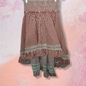 Scotch and Soda Red and White Striped Tiered Ruffle Hi-Low Skirt NWT